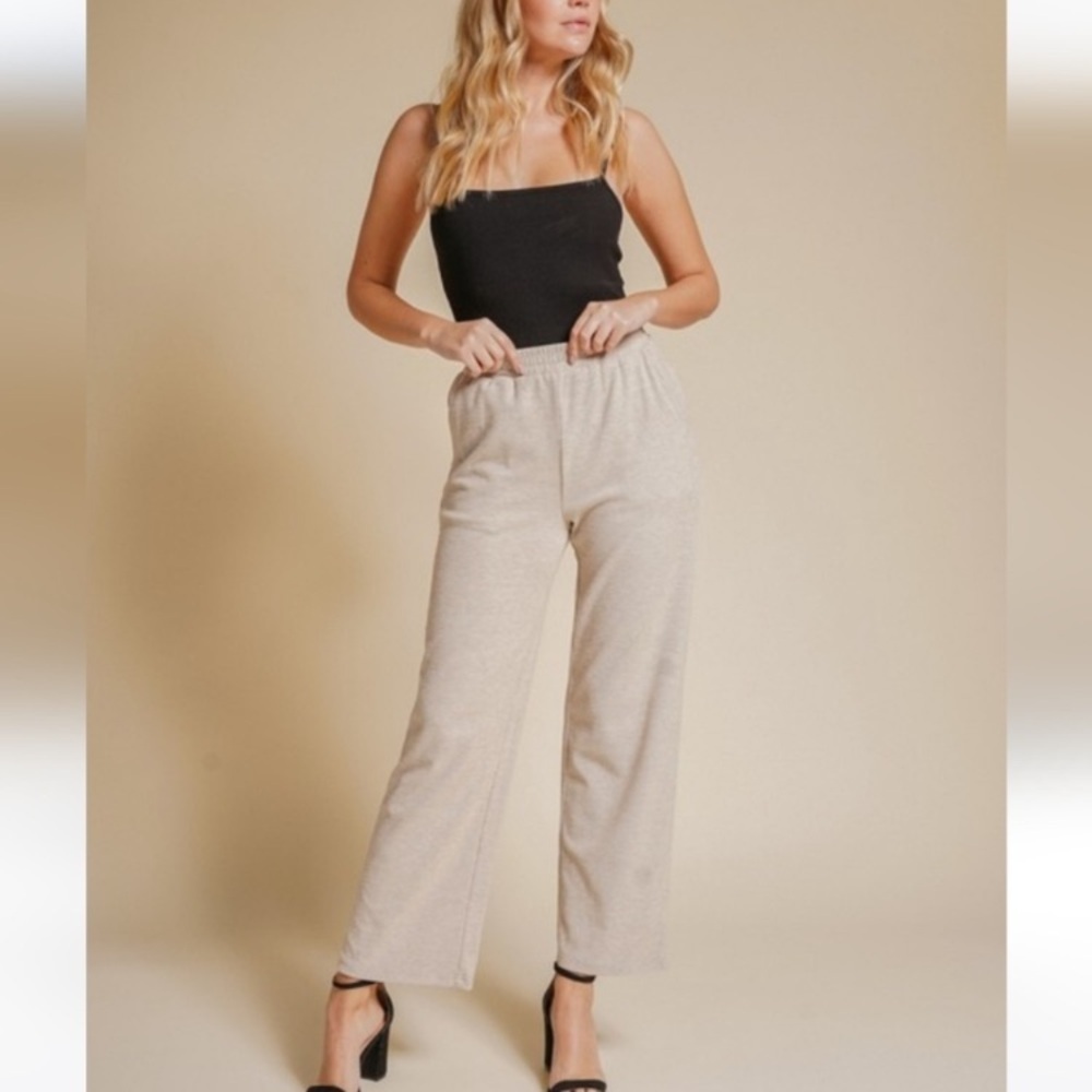 Hem & Thread Soft wide leg pants Large Heather beige